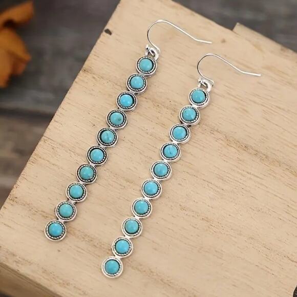 Western Turquoise Beaded Style Dangle Earrings Blue Valentine\'s Birthday Gift
